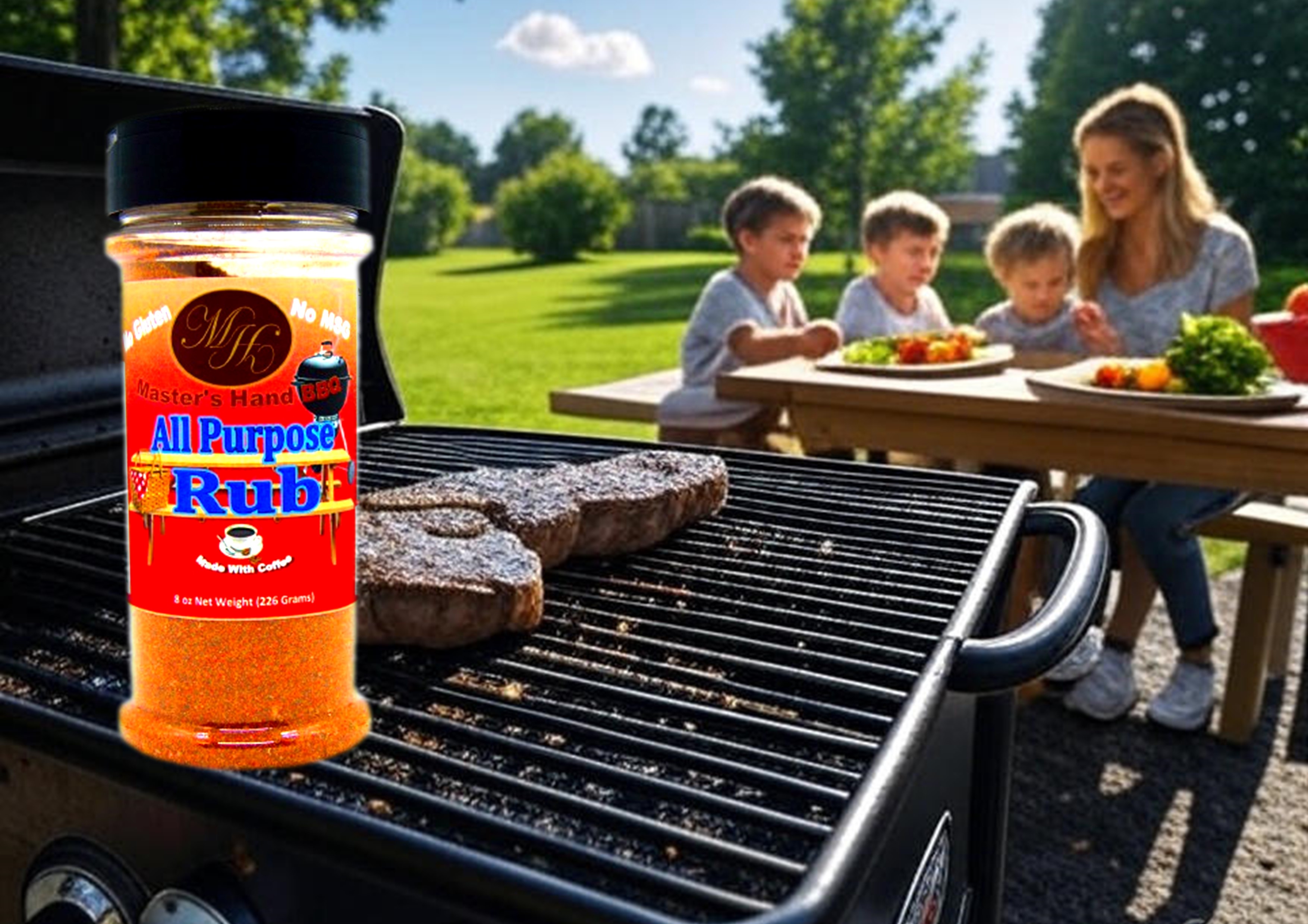 Master's Hand BBQ seasonings jar, versatile rubs with clean ingredients for grilling